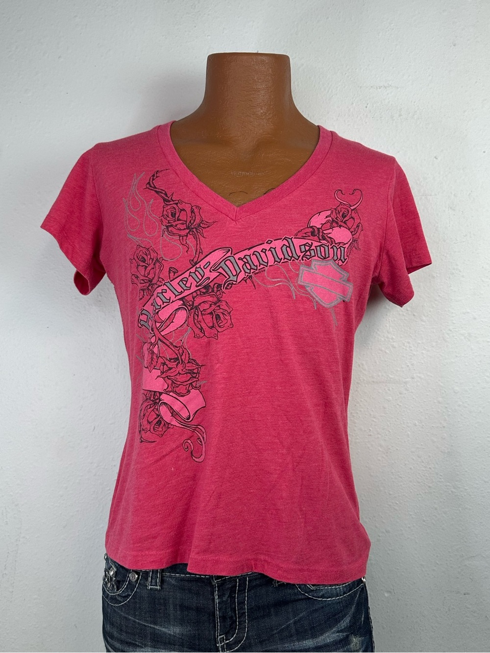Harley-Davidson Women's Pink V-Neck Graphic T-Shirt